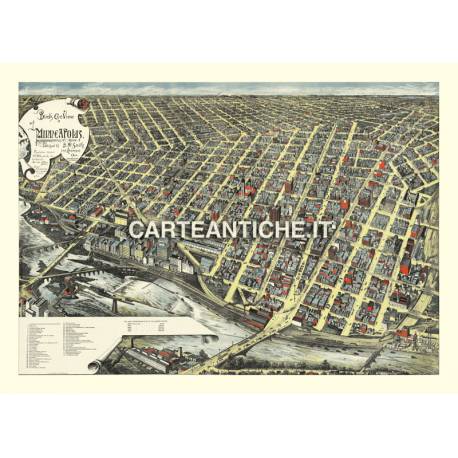 Veduta antica USA: Minneapolis 1891.