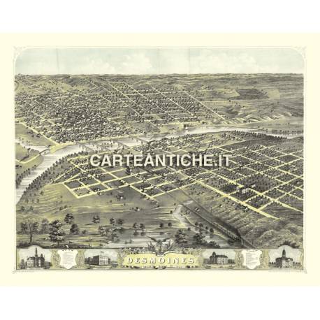 Veduta antica USA: Desmoines 1868.