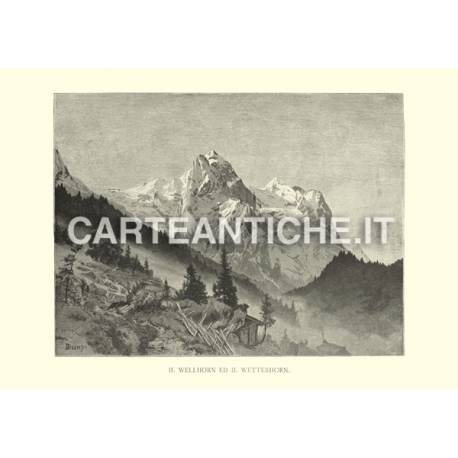 Veduta antica Svizzera: Wellhorn e Wetterhorn.